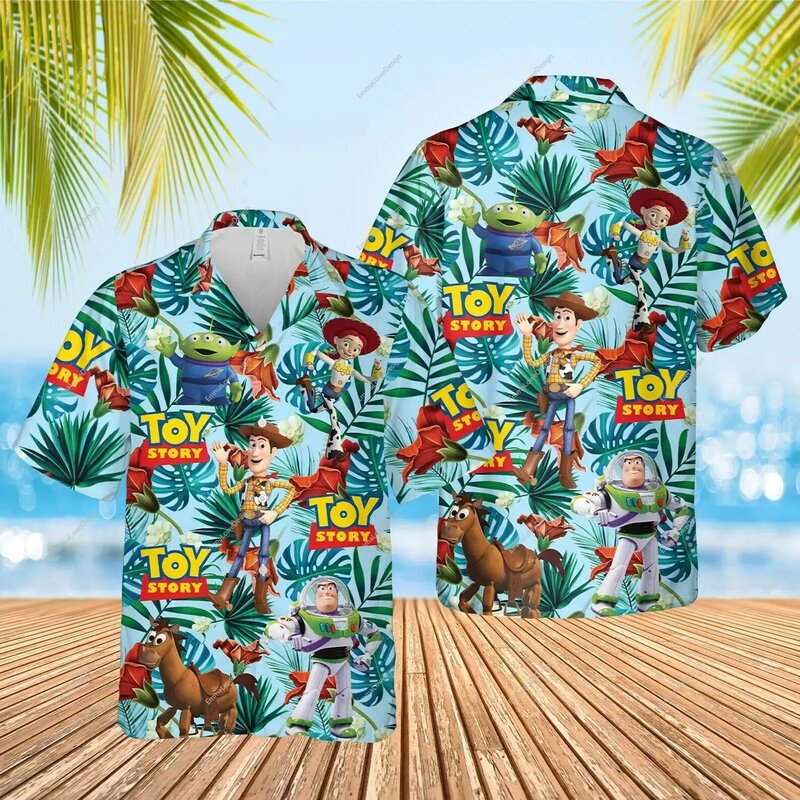 Toy Story koszula hawajska letnie męskie kobiety koszulka z krótkim rękawkiem Disney Buzz Lightyear koszula hawajska modne topy z krótkim rękawem