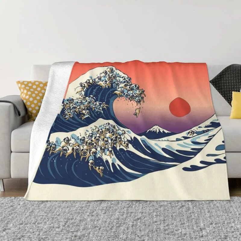 The Great Wave of Pug Throw Blanket cosplay anime Shaggy Blanket Blanket For Baby Bed linens