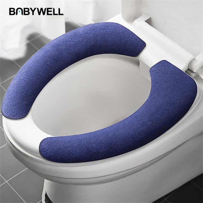set Reusable Warm Flannel Toilet Sticker Toilet Seat Covers Washable Toilet Seat Filling Bathroom Mat Seat Cover Universal
