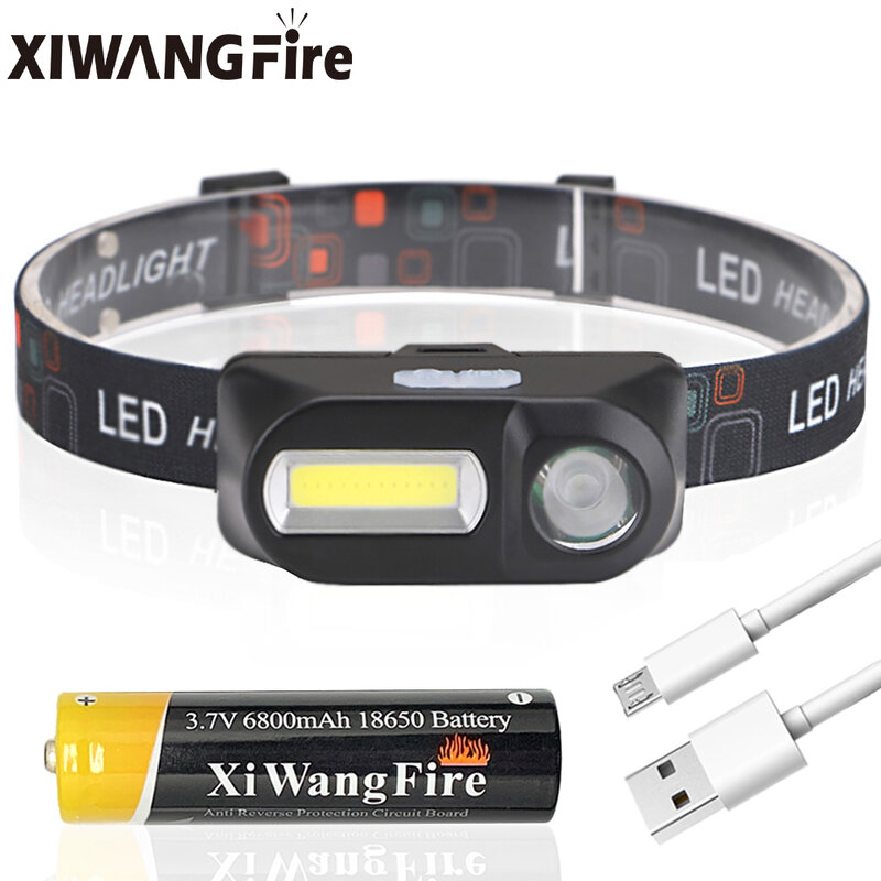 Tragbare Mini XPE + COB LED Scheinwerfer USB Aufladbare Verwenden 18650 Batterie Kopf Lampe Camping Angeln Scheinwerfer Taschenlampe