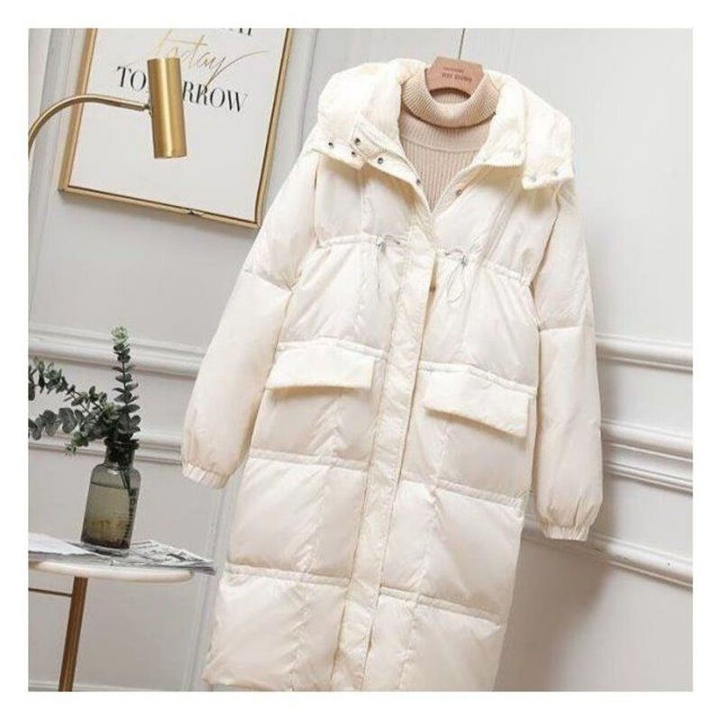 女性のミドル丈の冬のジャケット,プリーツ,光沢のある,厚く,白いダックダウンジャケット