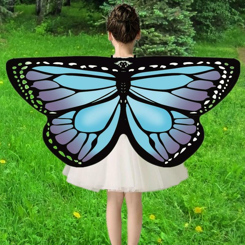 Ailes de papillon dégradées pour filles, costume arc-en-ciel bleu, ailes de papillon pour tout-petits, Halloween