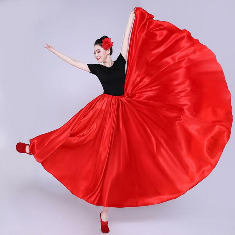 女性のためのエレガントなサテンのチュールダンススカート,高い伸縮性のあるウエスト,プリーツ,非常に大きな裾,ダンスパフォーマンス,スペインダンス
