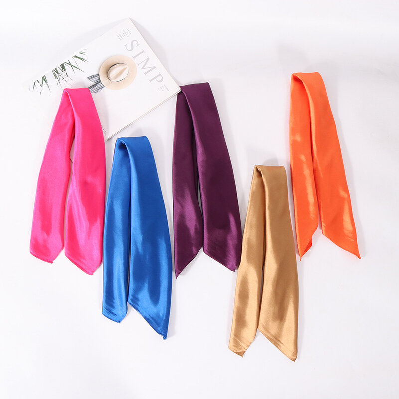 Lenço quadrado de seda de cor lisa para mulheres, bandana, hairbands, aro de cabelo, cabeça, pescoço, lenço de cetim, lenço, moda, 60*60cm