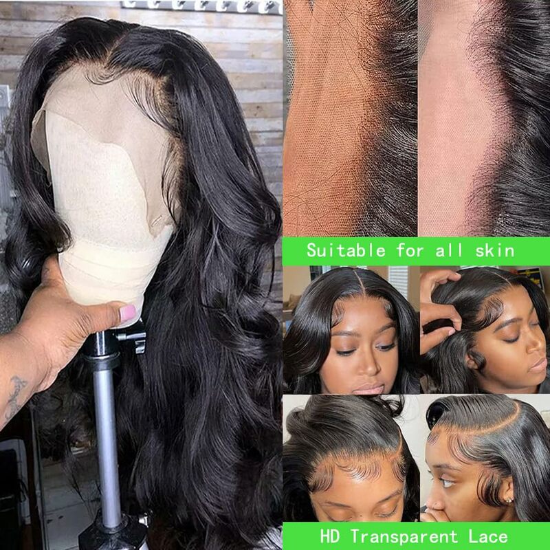 Натуральные черные волнистые человеческие волосы, кружевные передние парики, черные волнистые волосы, свободная часть, HD кружевные передние парики для черных женщин с детскими волосами