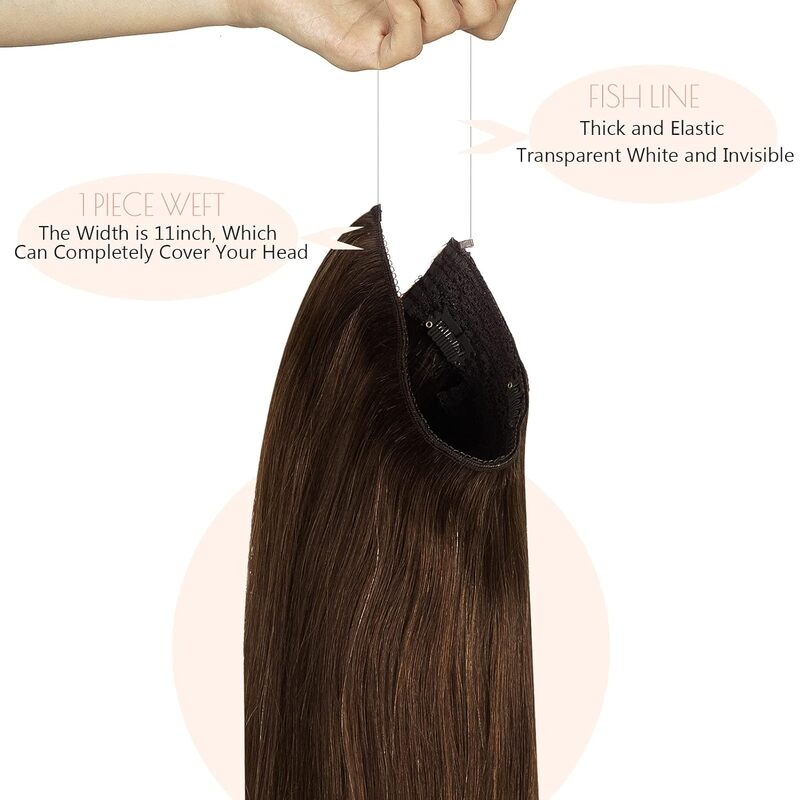 Extensions de cheveux naturels Remy noir, postiche avec ligne de poisson invisible