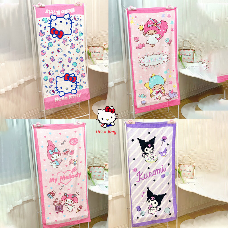 Handuk mandi kartun Hello Kitty Sanrio 120X60cm handuk mandi portabel Melody Cinnamoroll lucu hadiah liburan handuk menyerap