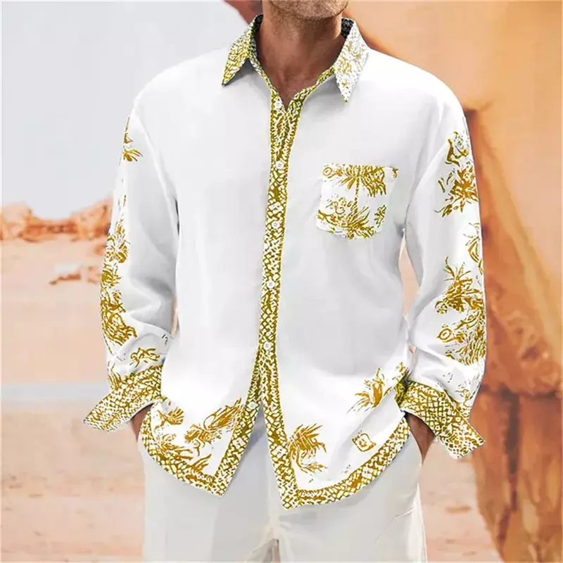 202 New Men's Solid Color Simple Fashion Luxury Comfortable Polo Neck Pocket Long Sleeve Top Men's Designer Shirt S-6XL