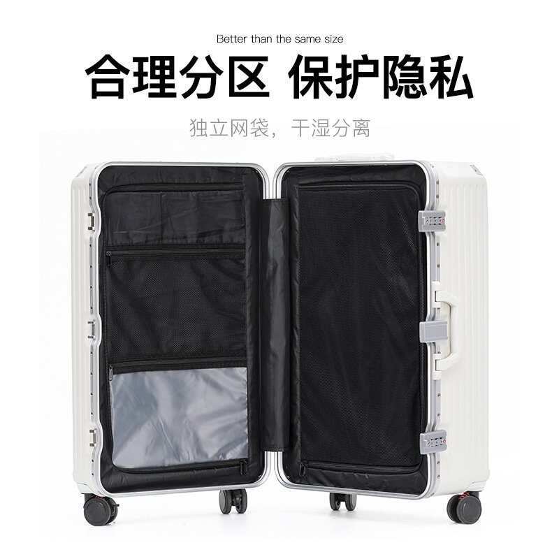 PLUENLI-Valise à roulettes avec cadre en aluminium, valise de sport épaissie avec porte-gobelet, grande capacité, mot de passe, bagages