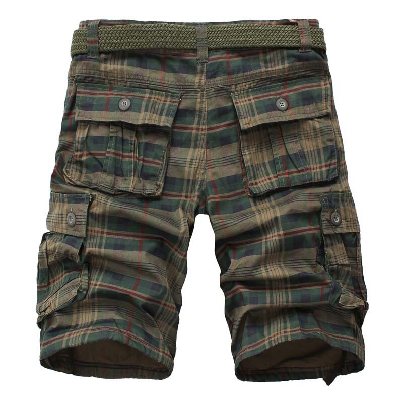 Pantaloncini Cargo in cotone da uomo primavera estate 2024 con pantaloncini Casual al ginocchio con motivo scozzese per un Look sportivo e alla moda