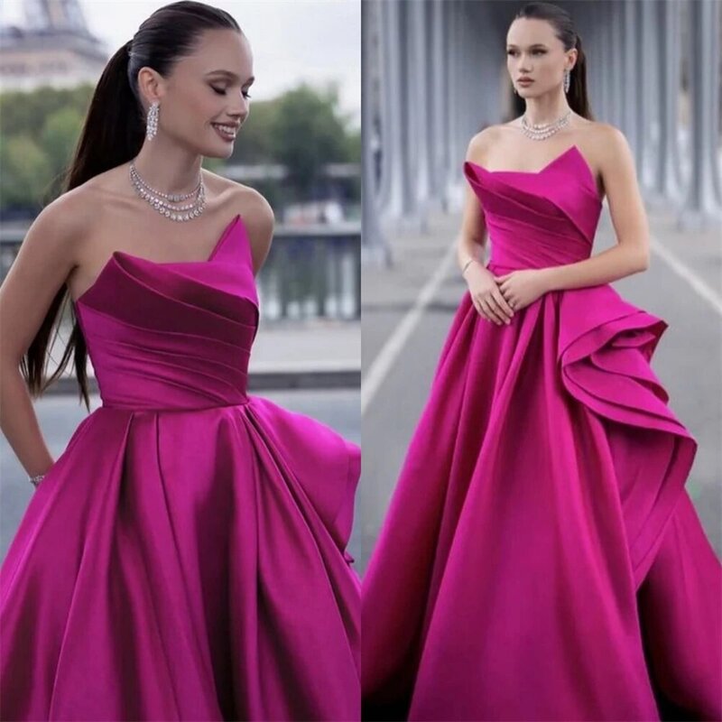Prom Dress Evening Satin Ruffle Formal Evening A-line Strapless Bespoke Occasion Gown Long Dresses Saudi Arabia