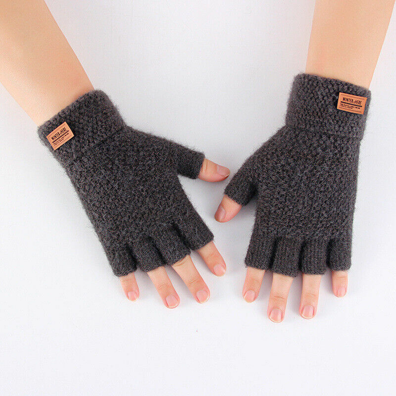 Зимние теплые перчатки без пальцев, вязаные плотные теплые перчатки унисекс для сенсорных экранов, уличные эластичные теплые велосипедные перчатки без пальцев
