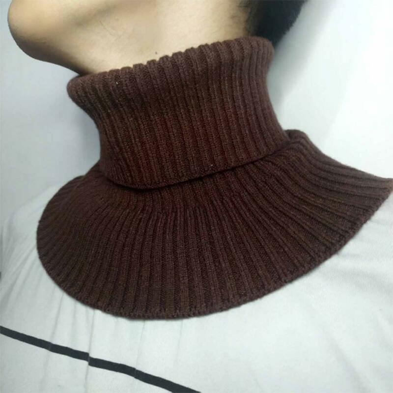 Wide Scarf Versatile Men's Knitted Scarf Cold-proof Neck Cover for Winter Autumn All-match Solid Color Elastic Warm Knitted