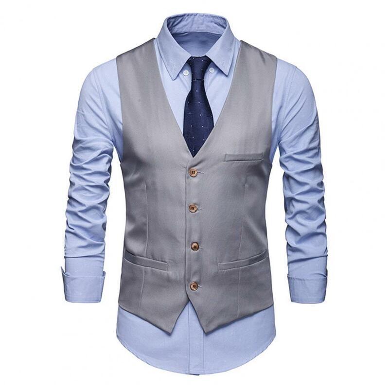 Men Suit Vest Formal Business Style Sleeveless Men Vest Slim Fit Cardigan Single-breasted Silky Fabric Groom Wedding Waistcoat