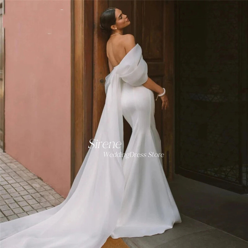 Sirene-vestidos de novia de Organza sin mangas con hombros descubiertos, traje de boda con estampado de sirena, Espalda descubierta, 2024