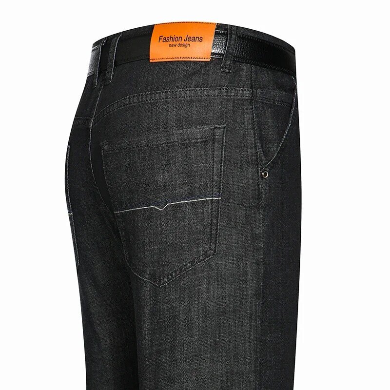 Jeans de algodão reto elástico masculino, calça jeans, formal, estilo clássico, escritório, moda, 2024