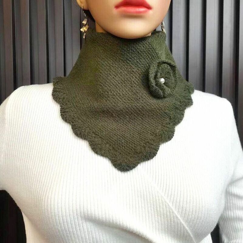 Neckerchief Women Knit Triangle Scarf Fashion Windproof Solid Color Neck Warmer Crochet Flower Detachable Wavy Edge False Collar