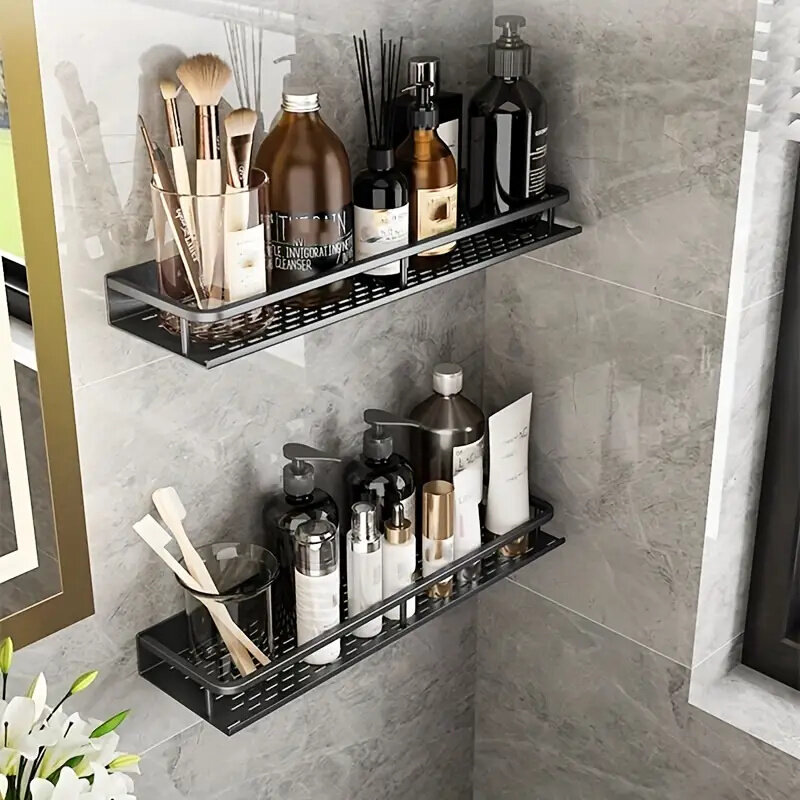 Rak penyimpanan kamar mandi, rak penyimpanan kosmetik terpasang di dinding, rak aluminium cocok untuk penyimpanan barang kamar mandi