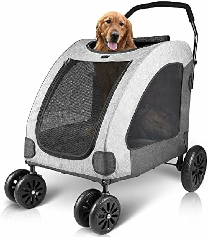 Dog Stroller for Large Dogs, Breathable Space, Waterproof Oxford Cloth & Storage Bag, Detachable Folding, Lightweight 4 Rubber