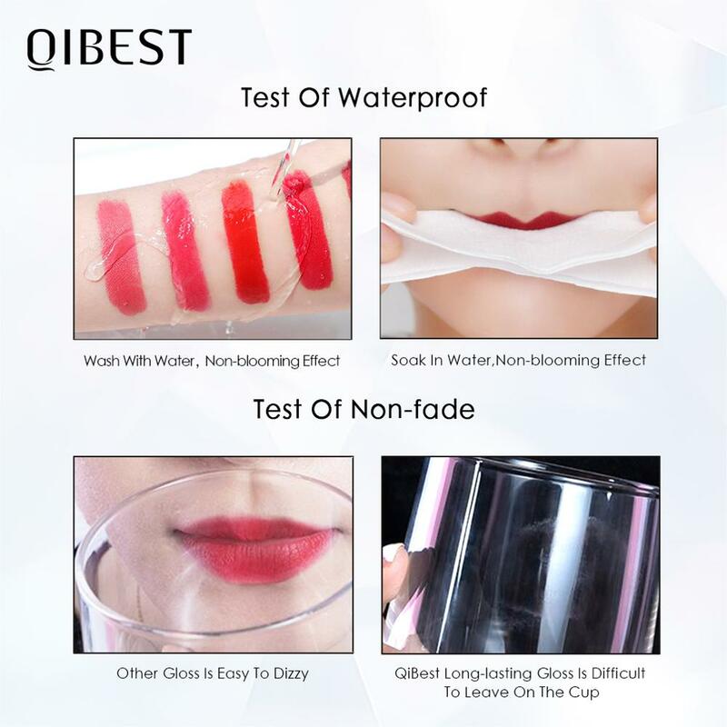 QIBEST-pintalabios líquido mate de terciopelo para mujer, brillo de labios Sexy, belleza, rojo, Nude, resistente al agua, maquillaje de manchas de labios de larga duración