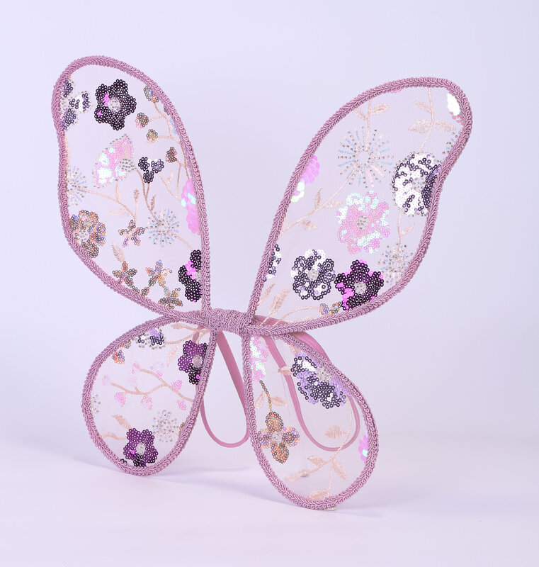 Alas de mariposa de malla bordadas con lentejuelas, accesorios de encaje hechos a mano para niña, suministros de vacaciones, regalos (color)