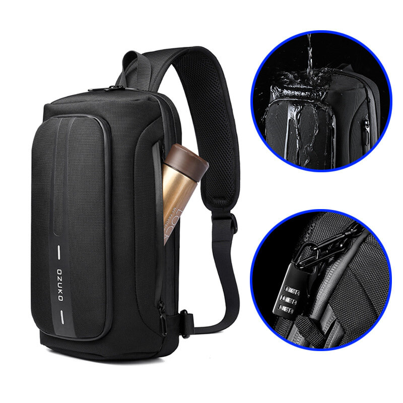 OZUKO torba ze sznurkiem torba na klatkę piersiowa z zabezpieczeniem przeciw kradzieży męskie torby typu Messenger z procy wodoodporne męskie na zewnątrz torba piersiowa męska torba Crossbody z ładowaniem USB