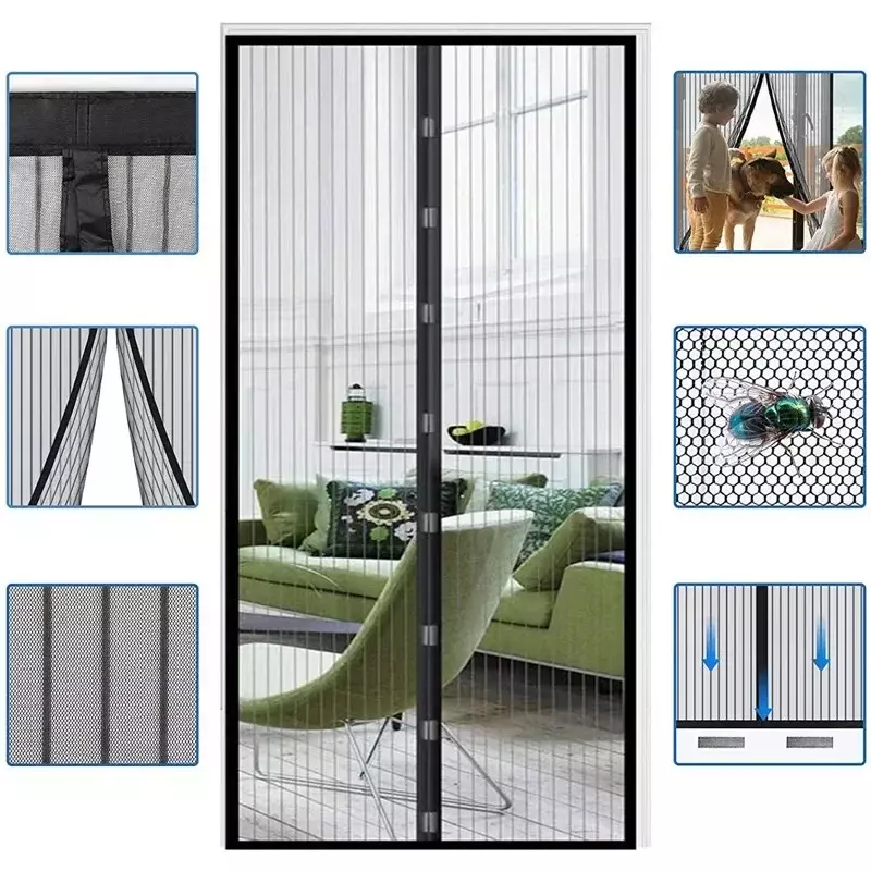 80/90/100/110/120/140cm Magnetic Screen Doors Anti-Mosquito Net Fly Insect Screen Mesh Automatic Closing Magnetic Door Curtain