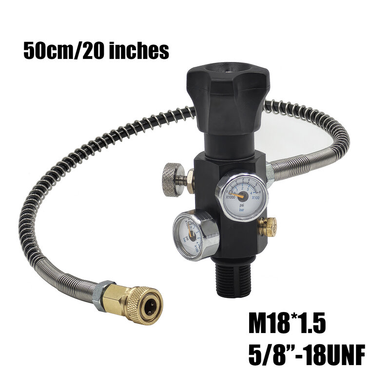 Charging Valve Scuba Filling Station HPA Compressed Air Tank Hose 20inches With Dual Gauge M18x1.5 or 5/8"-18UNF 4500Psi/300Bar