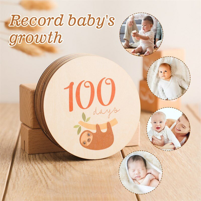 Baby Wooden Milestone Monthly Recording Memorial Cards Cute Animal Newborn Photography Props Educational Toys Baby Birthday Gift