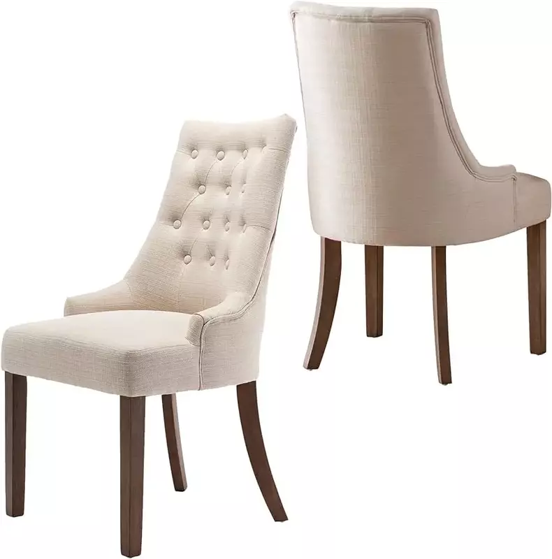 Zestaw 2 tapicerowanych krzeseł do jadalni Wingback, boczne krzesła do jadalni z tkaniny z pikowanym guzikiem, restauracja kuchenna - beżowy