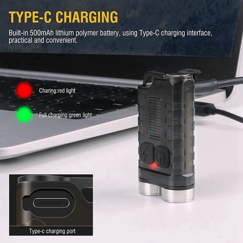 1 PCS 900 Lumen Keychain Flashlight With Side Light IP65 Waterproof Magnetic Flashlight Black