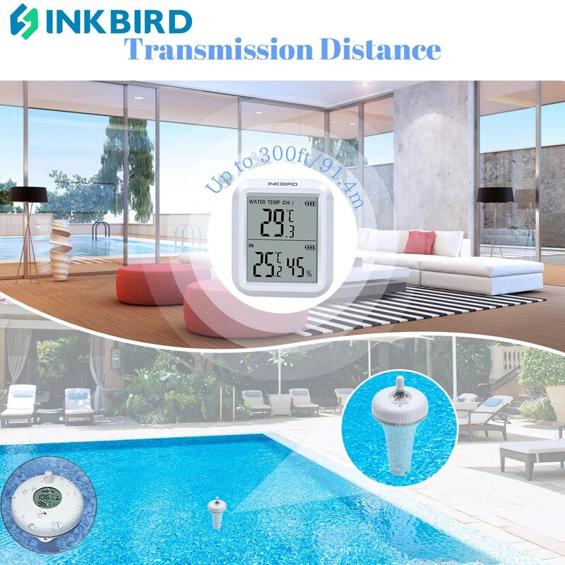 INKBIRD-termómetro flotante inalámbrico para piscina de IBS-P01R, baño para mascotas, agua de baño, Spas, acuarios y estanques de peces