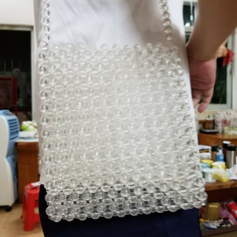 Bolso de mano con perlas de diseño para mujer, bolsa transparente de cristal, bandolera de mensajero