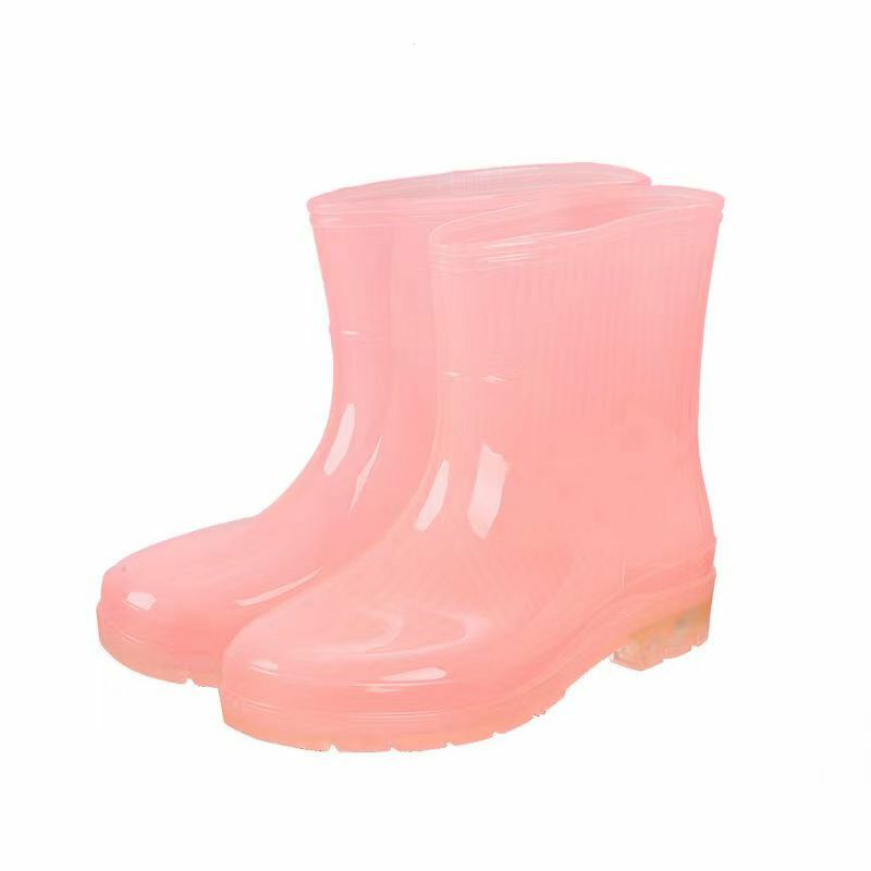 Zapatos de lluvia antideslizantes de fondo suave para mujer, cubierta superior alta, aislamiento de felpa, zapatos de lluvia transparentes, Otoño e Invierno