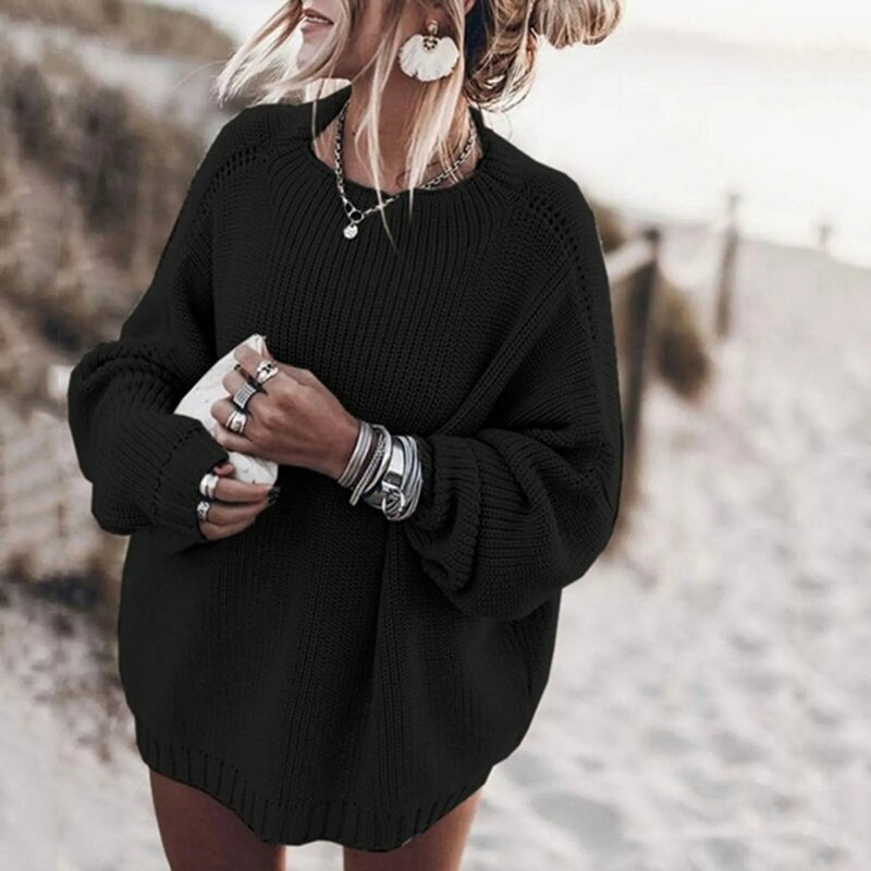 Mode übergroße Boho-Pullover Frauen 2023 Herbst Winter Indie warme lose Pullover Damen solide O-Ausschnitt Langarm Strick oberteile