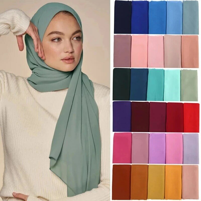 Vrouwen Effen Kleur Chiffon Hijab Sjaal Wrap Islamitische Sjaals Hoofdband Moslim Hijaabs Wrap Hoofddoek Sjaals Vlakte Stola 66 Kleuren