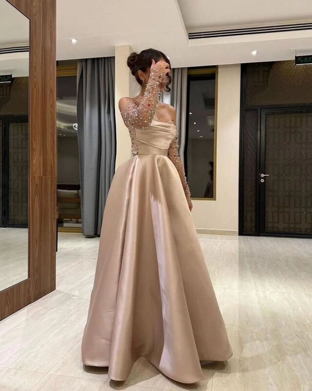 Prom Dresses Sparkle	 Off-the-shoulder Ball Gown Floor Length Evening  Rhinestone SatinFormal Occasion  فساتين سهره