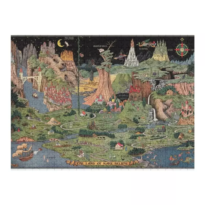 The Land of Make Believe - fairy tale art / imaginary map Jigsaw Puzzle Personalize Wood Name Puzzle