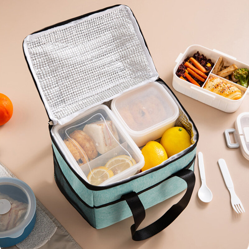 Boîte à lunch isotherme étanche pour étudiants, sac à lunch de bureau avec sangle initiée, sacs à lunch isolants, aluminium, boîte thermique alimentaire