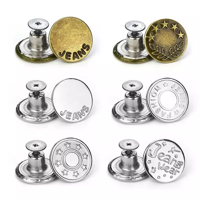 10-30pcs Metal Jeans Buttons Replacement No-Sewing Screw Button Repair Kit Nailless Removable Jean Buckles Clothing Pants Pins