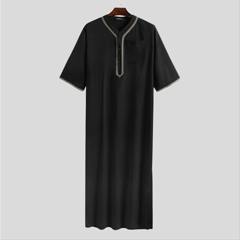 Baru Lebaran Muslim Islami Timur Tengah Abaya Dubai Malaysia gaun longgar kemeja berkancing pakaian pria Jalabiya Abaya Ramadan kaftan