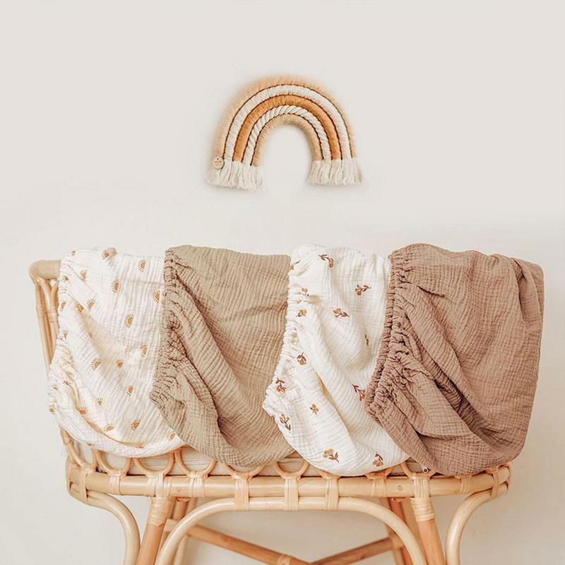 Muslin bayi lembar tempat tidur bayi dipasang lembar boks untuk kasur tempat tidur standar 32.3x16.9x3.9 inci kain kasa netral lembar kasur tempat tidur bayi