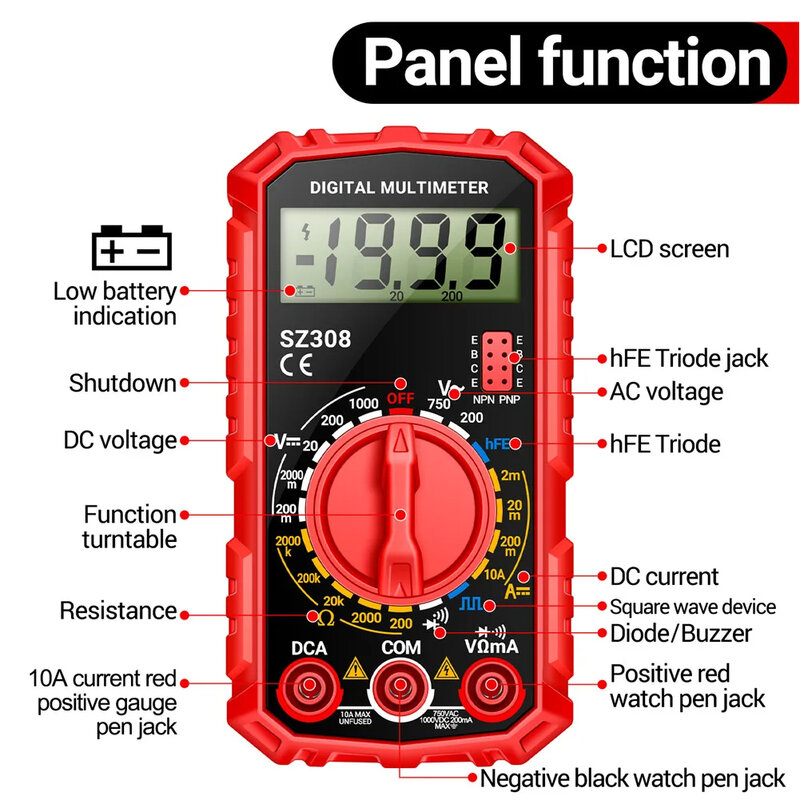 ANENG-multímetro Digital de mano SZ308, medidor de resistencia de voltaje, medidor de corriente CA y CC, instrumentos eléctricos