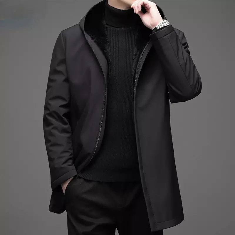 AYUNSUE зимние куртки для мужчин 2022 теплые пальто с капюшоном средней длины черная меховая Парка мужская куртка с кроличьей подкладкой и пальто SGG733