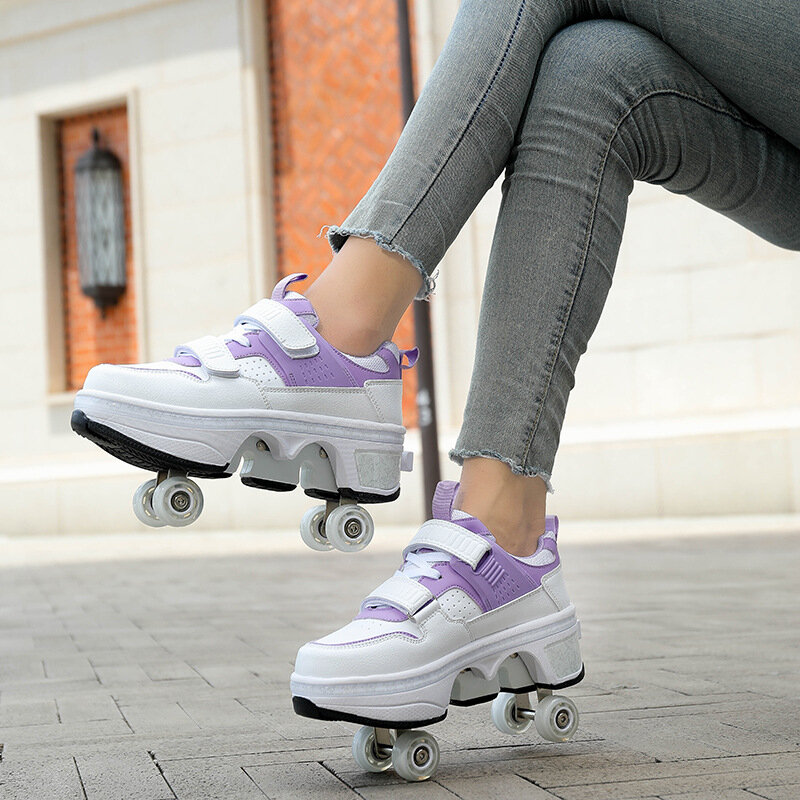 Deform Roller Skate With 4 Wheels Shoes Runaway Parkour 4-Wheel Skates Sneakers Deformation Shoes For Women Youth Adult Gift