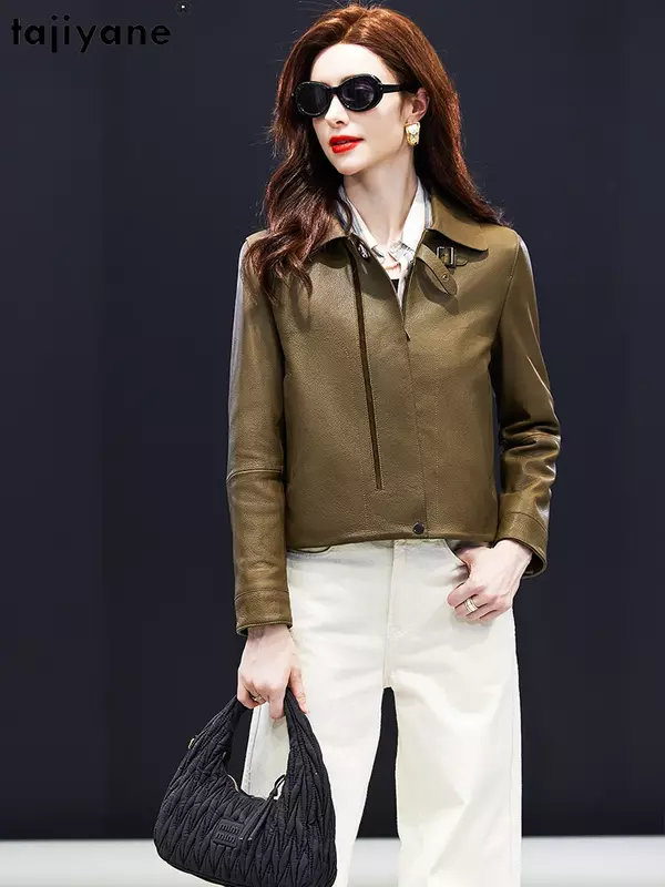 Fujiyane jaket kulit domba asli wanita, jaket kulit domba asli kualitas Super untuk wanita, pakaian jalanan pendek model Korea 2023