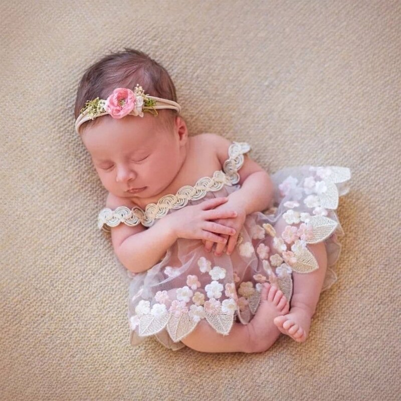 Accesorios de fotografía recién nacido ropa bebé encaje bordado perspectiva falda vestido bebés sesión de fotos ropa disfraz