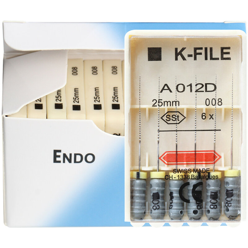 치과 K-FILE 스테인레스 스틸 엔도 근관 K 파일, 수동 사용 치내요법 실험실 기기, 10 팩/박스, 21mm, 25mm, 31mm