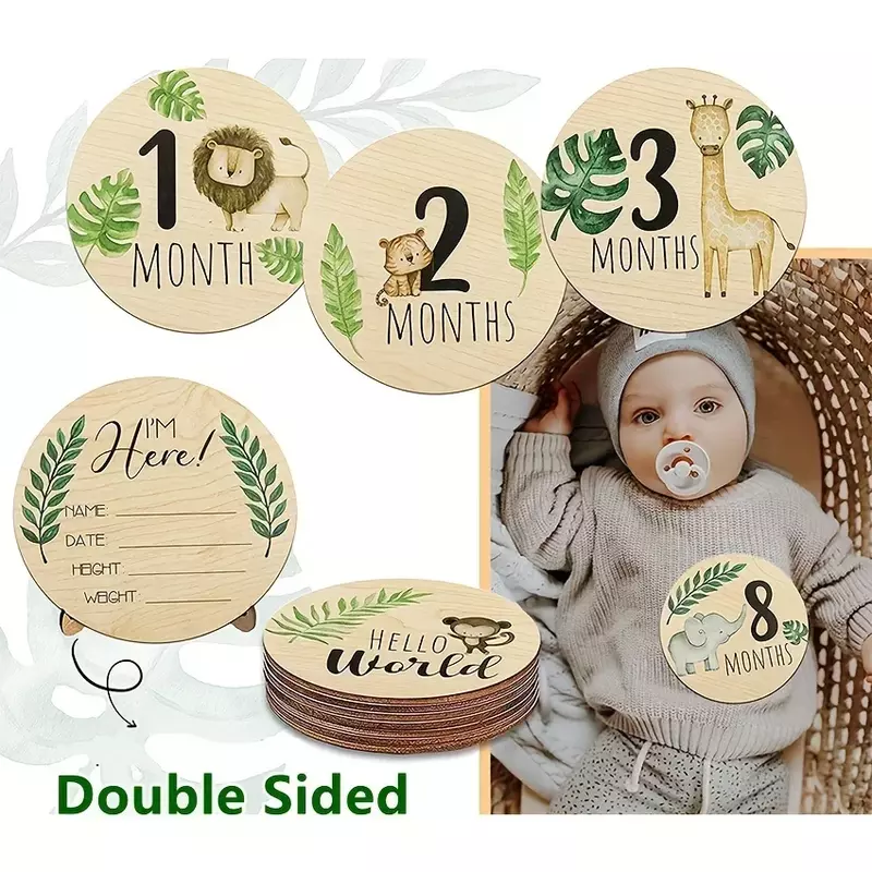 7 buah kartu tonggak bulanan bayi lucu kayu dengan tanda pengumuman hadiah Pancuran bayi baru lahir untuk fotografi anak laki-laki perempuan