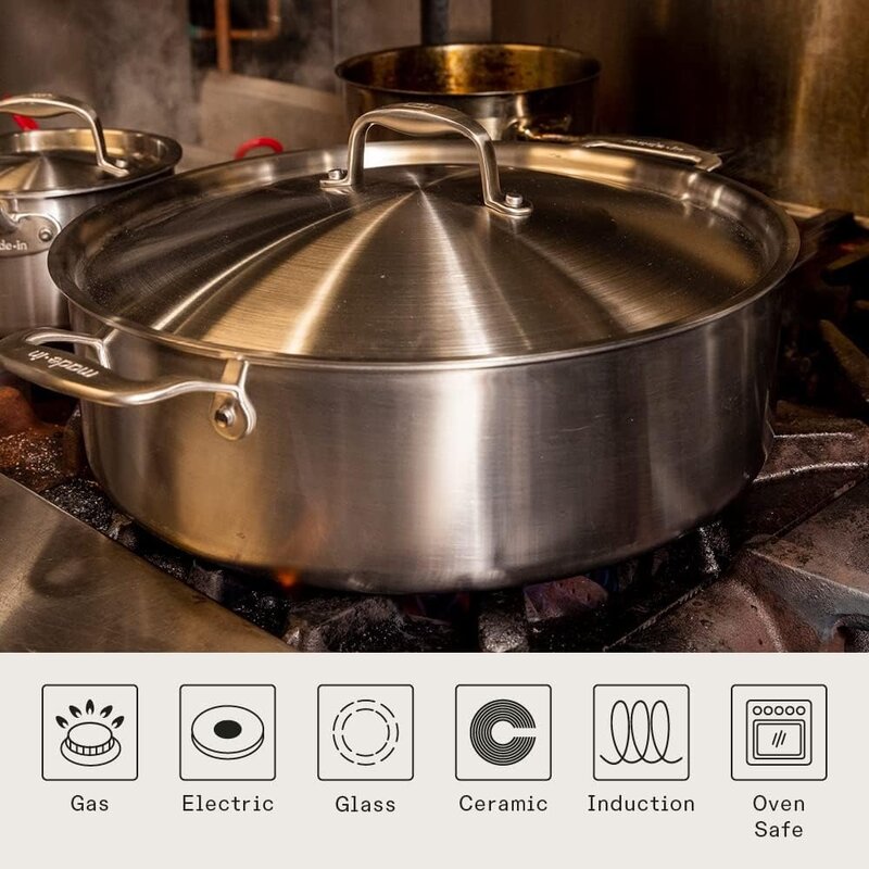 Wykonane w naczyniach kuchennych-10 kwarty Rondeau ze stali nierdzewnej z pokrywką-wykonane we Włoszech